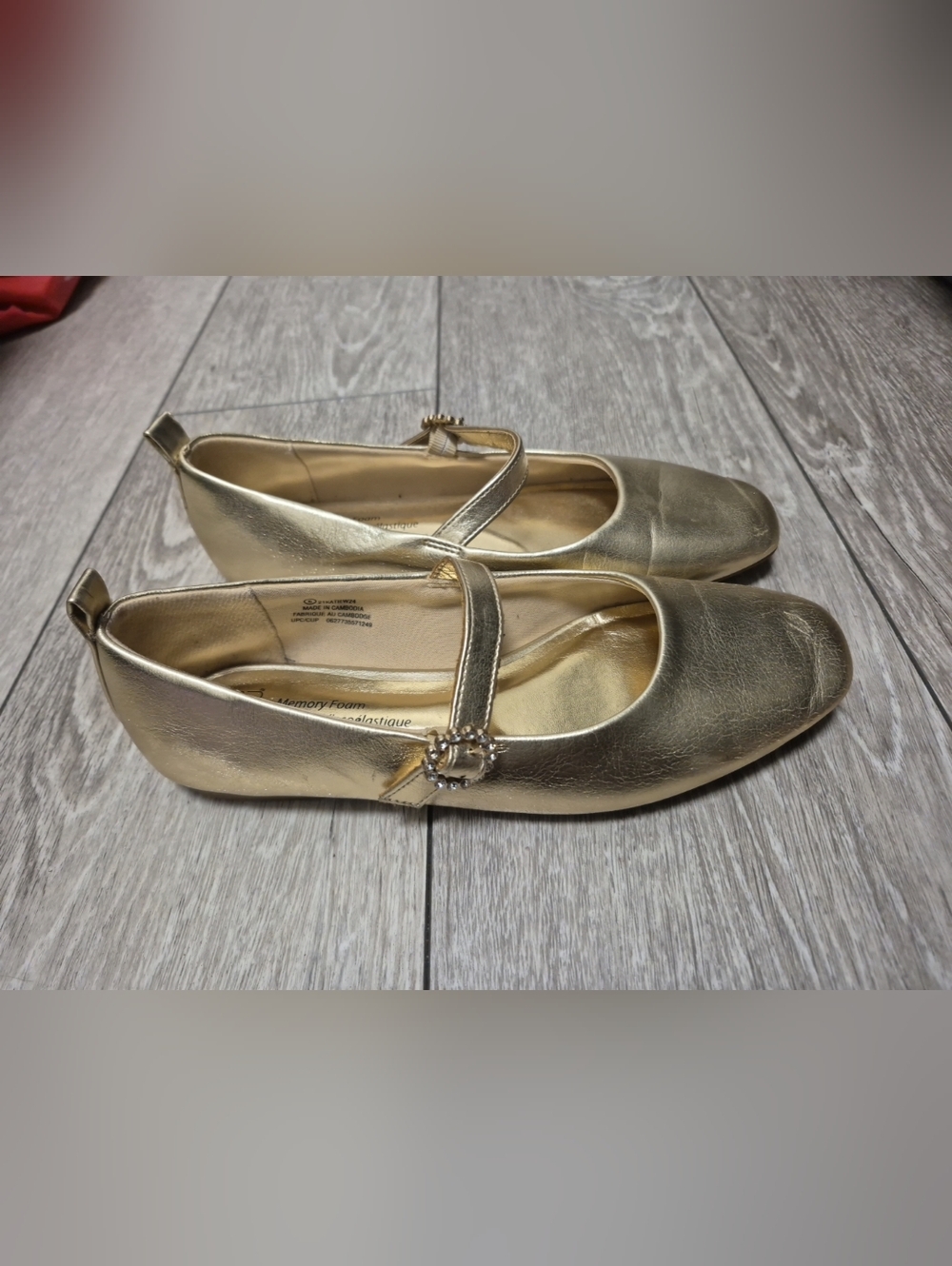 Time & Tru Mettalic Gold Mary Jane Ballet Flats with Decorative Buckle - Women